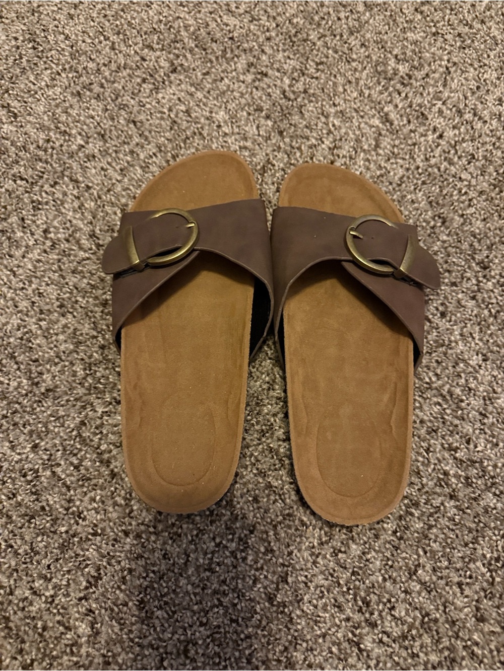 Casual Brown Slide Sandals with Buckle - Women